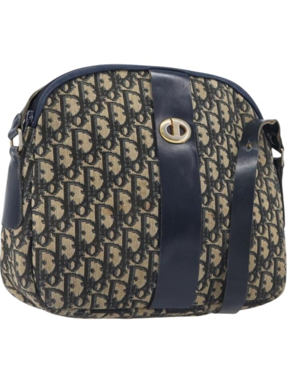 Christian Dior Trotter Canvas Shoulder Bag Navy Gold